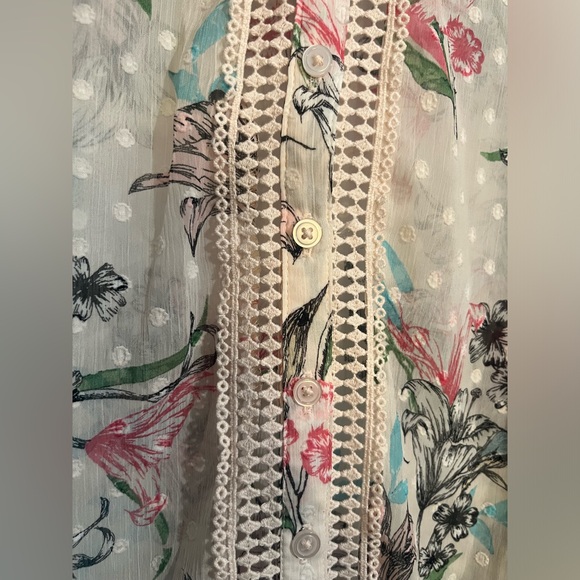 Torrid 2/2X Chiffon Clip Dot with lace inset top - Picture 3 of 12